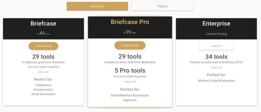 Briefcase Monthly Pricing Plans Briefcase Monthly Pricing Plans