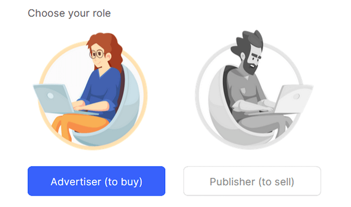 A screen on Collaborator prompting users to choose their role, with the "Advertiser (to buy)" option.
