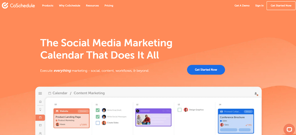 The homepage of CoSchedule, a social media marketing calendar and content planning platform