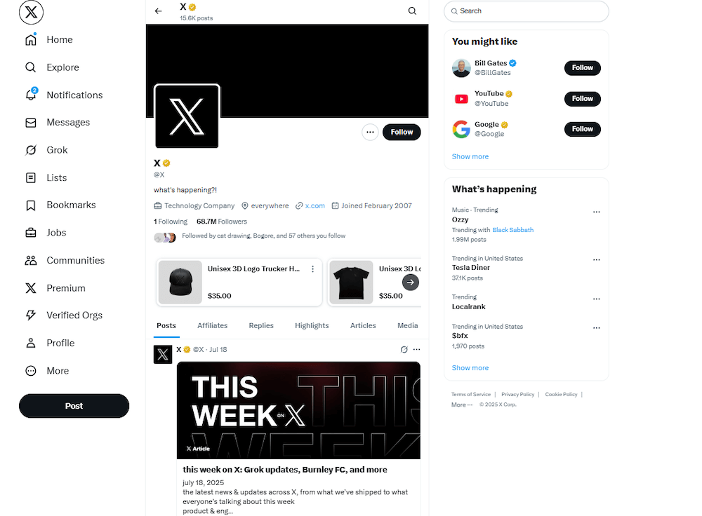The X (formerly Twitter) interface, a major social media platform for content distribution